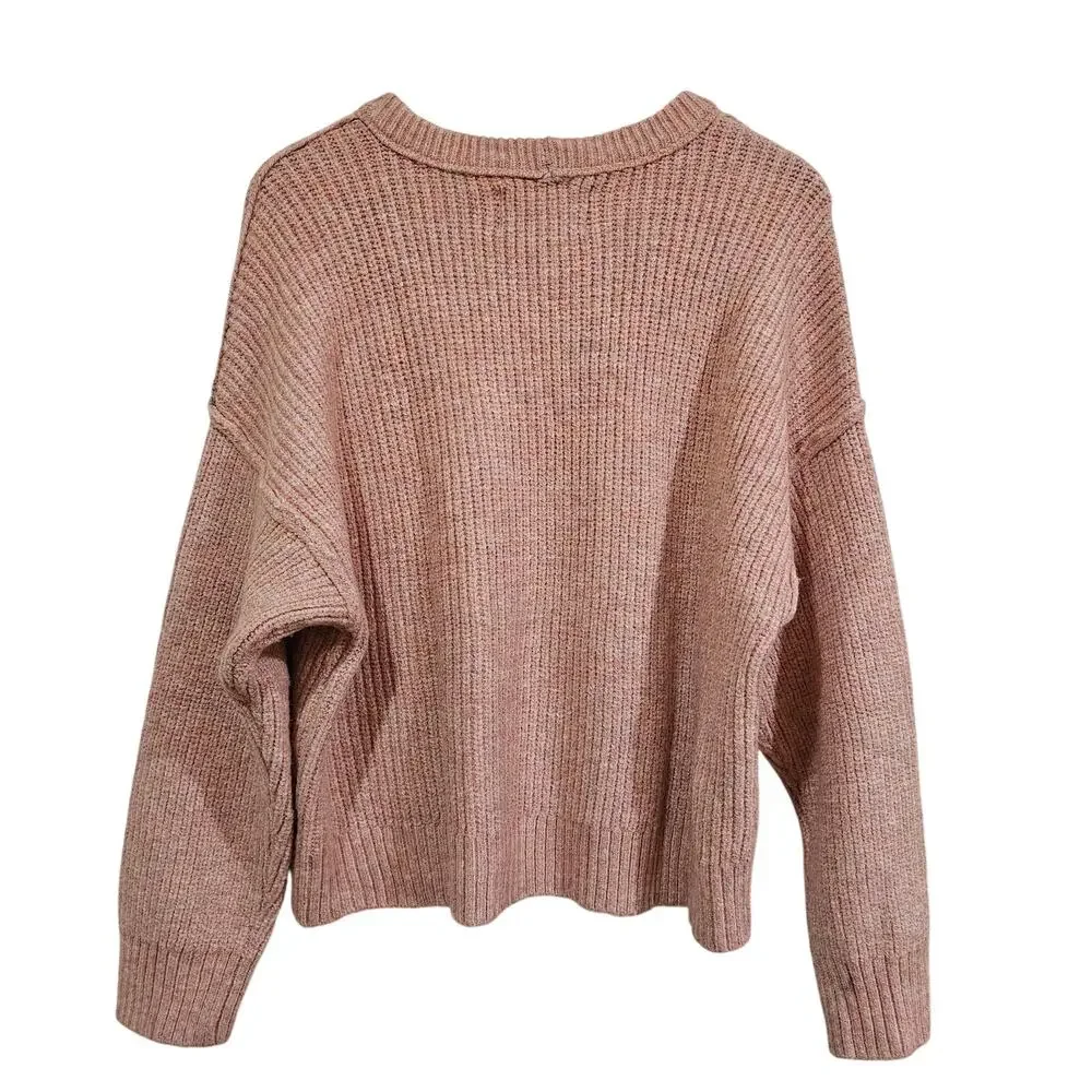 American Eagle Chenille Ribbed Knit Sweater Dusty Rose/Mauve Size XL - Picture 2 of 5